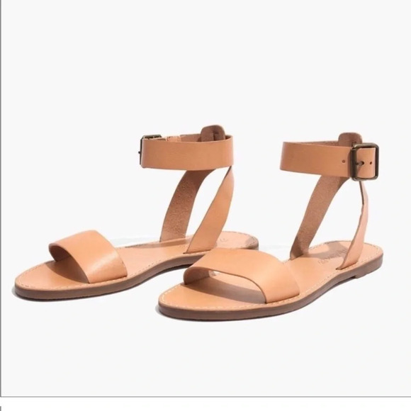MADEWELL Woman’s Nude Leather BOARDWALK Ankle Strap Sandals Natural Buff 7.5 - Picture 1 of 9